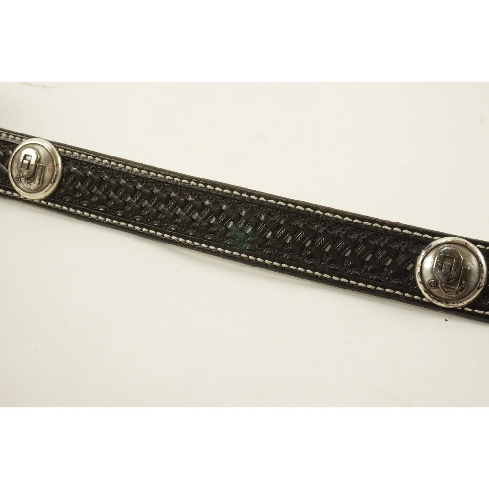 Vintage Oklahoma University Ludwigs Handmade Belts 32 Black Leather Tooled Belt